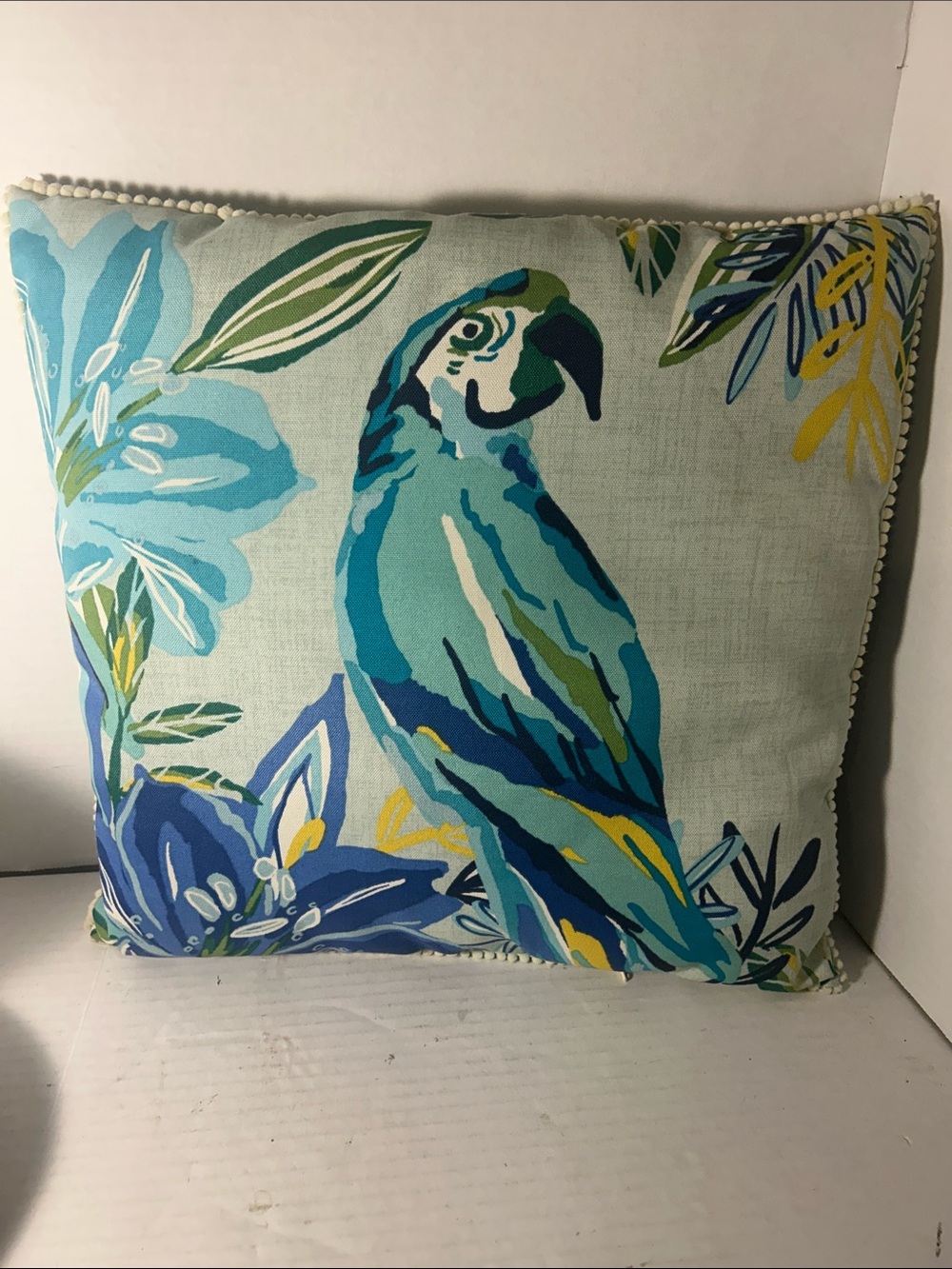 Tropical Parrot Decorative Throw Pillow - Aqua Blue 16x16